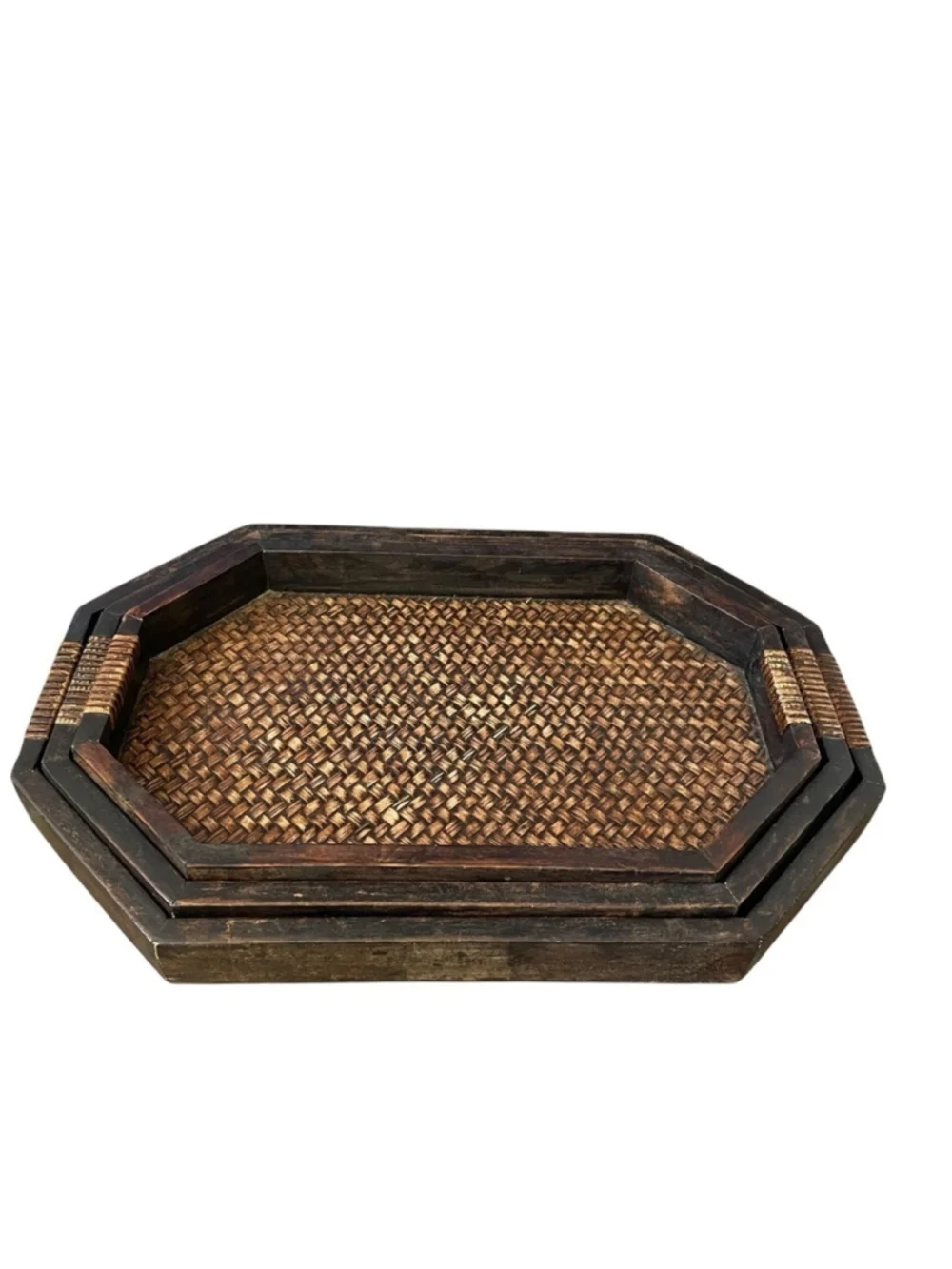 Brown Wooden Set of 3 Nesting Serving Trays